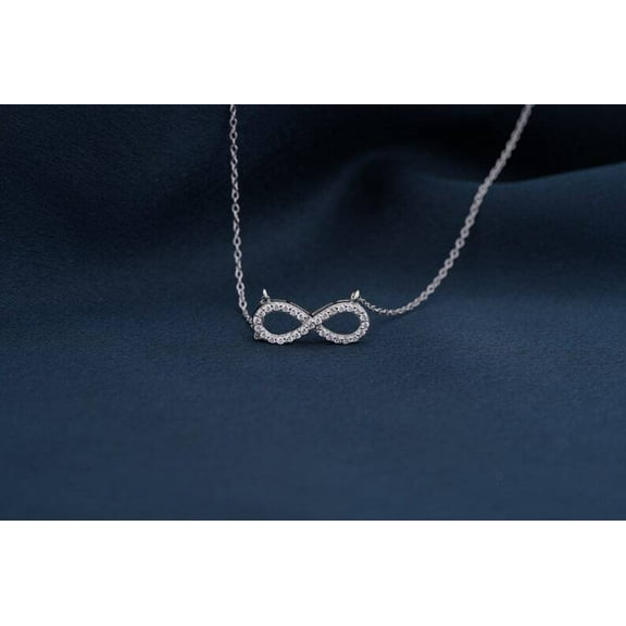 Women's Infinity Pendant Necklace 18" Round Lab Created Diamond 14K White Gold Plated