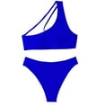 thumbnail image 5 of HAPIMO Women's Bikini Swimsuit Solid Color Beachwear Summer Seaside Clothes for Girls Oblique Shoulder Hollow Ring Bathing Suit Twist Ruced Front Swimwear Sets Blue S, 5 of 5