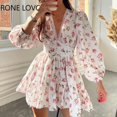thumbnail image 1 of Women Floral V neck Puff Sleeve Lace Sweet Short DressXL Gao Jinjia LED, 1 of 1
