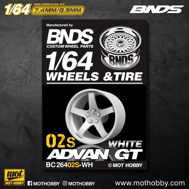 BNDS 1/64 ABS Wheels Rubber Tires by WHITE Assembly Rims Modified Parts JDM VIP Style for Model Car Vehicle 4pcs Set S BC26402S-WH