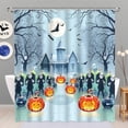 thumbnail image 1 of Spooky Haunted House Halloween Shower Curtain - Light Blue Design with Bats -Lanterns, 1 of 4