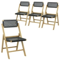 Gymax 4PCS Folding Chairs w/ Woven Rope Seat & High Back Indonesia Teak Patio