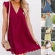 thumbnail image 2 of Falda corta de algodón con cuello en V de verano Vestido de color sólido Mameluco de California para 2022- Vuelo azul 2XL, 2 of 5