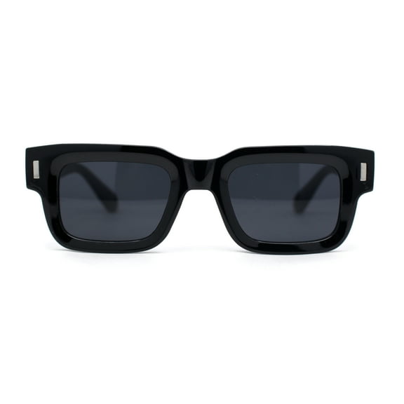 Womens Mod Narrow Rectangle Thick Plastic Horn Rim Sunglasses All Black