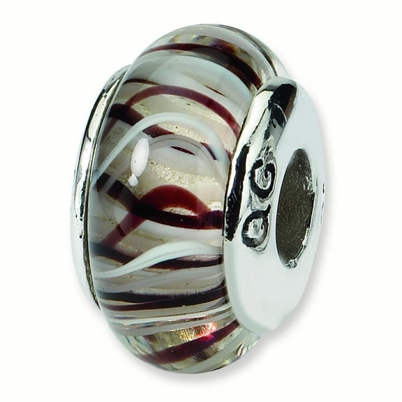 Ster. Silver Reflections Brown White Murano Glass Bead Charm