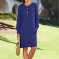 thumbnail image 5 of LowProfile Dresses for Women Casual Winter Fall Plus Size Long Sleeve O-Neck Cotton Linen Button Shirt Crewneck Loose With Two Pockets Fashion Dress Blue 3XL, 5 of 6