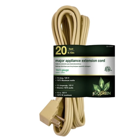 GoGreen Power (GG-25620) 14/3 20’ SPT-3 Appliance Cord, Beige