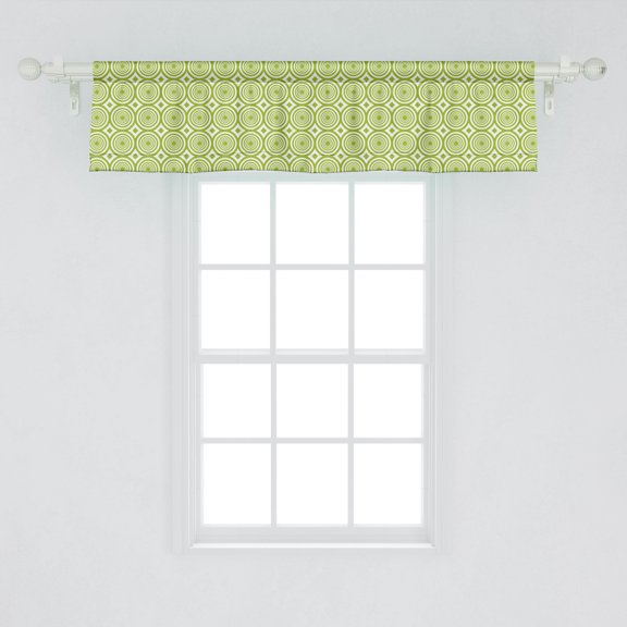 Ambesonne Geometric Valance Pack of 2, Vortex Whirlpool Motif, 54"X12", Apple Green White