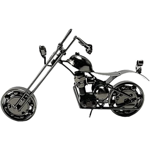 Metal Motorcycle Industrial Biker Chopper Office Desk Sculpture 9 Inch Retro Recycled Metal Classic Handmade Iron Bolts Nuts Motorcycle Unique Man Cave Art Decor Bike Chain (M2 Silver)