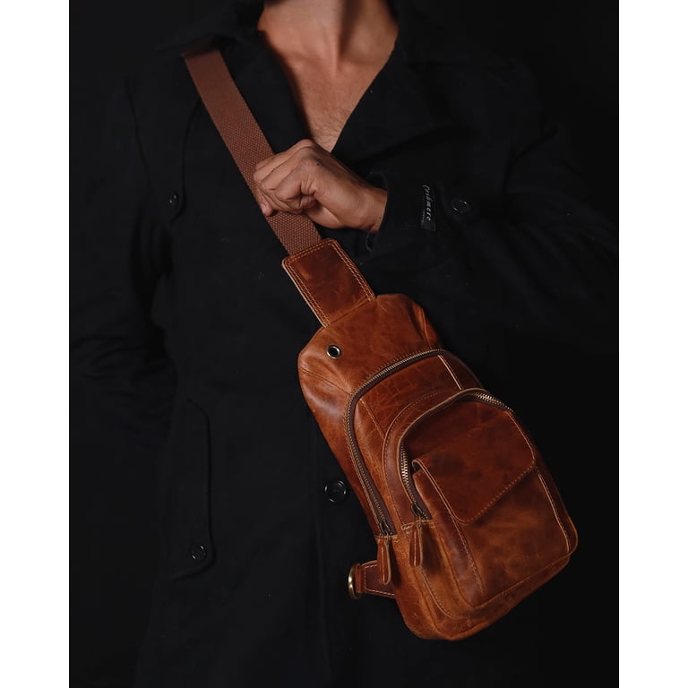 Handmade Buffalo Leather Travel Hiking Crossbody Chest Sling  display picture 1