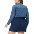 thumbnail image 3 of Unique Bargains Women's Plus Size Long Sleeve Jean Button Cropped Denim Jacket, 3 of 5