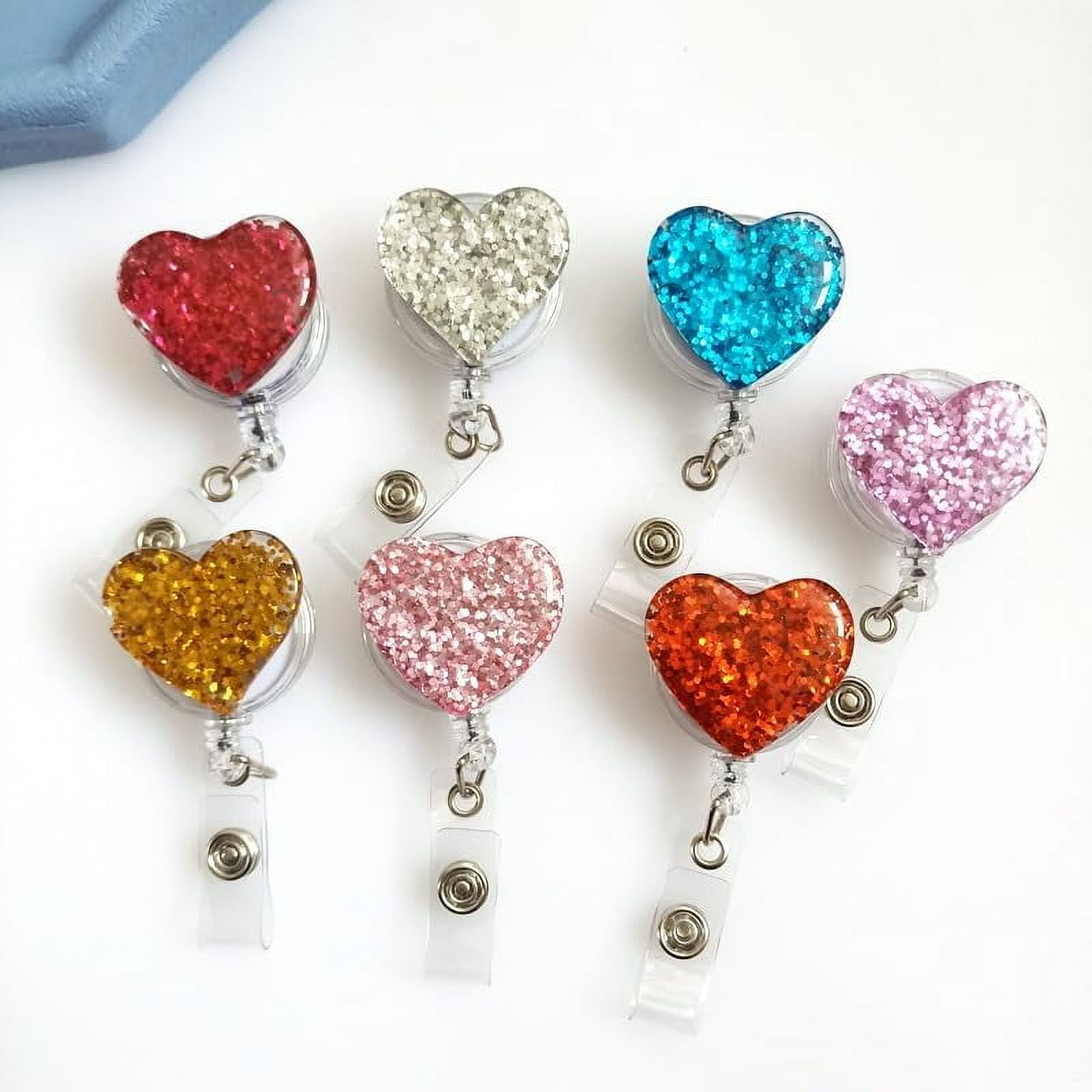 Gold Heart Retractable Badge Holder Badge Clips ID Card Name Tags Keys Workers Nurses Students Use，Identification Badges and Supplies，Badge Holders