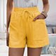 thumbnail image 3 of Pantalones cortos con cordón de mujer Cintura alta Casual Pierna ancha suelta Lace Up Shorts con bolsillos para verano amarillo S, 3 of 6