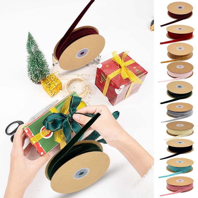 pstuiky 1Cm Velvet Ribbon Flocking Ribbon Single-Sided No Elastic 20M Per Roll Diy Craft Christmas Tree Decoration Wreath Gift Wrapping Making
