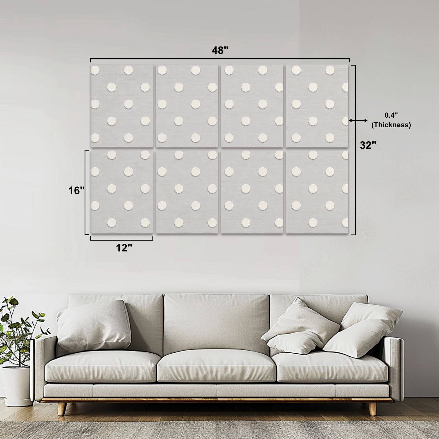 8 Pack Art Acoustic Panels Sound Absorbing White Polka Dot Light Gray Decorative Soundproof Wall Panels Self Adhesive for Nursery Game Room Bedroom 48"x32"