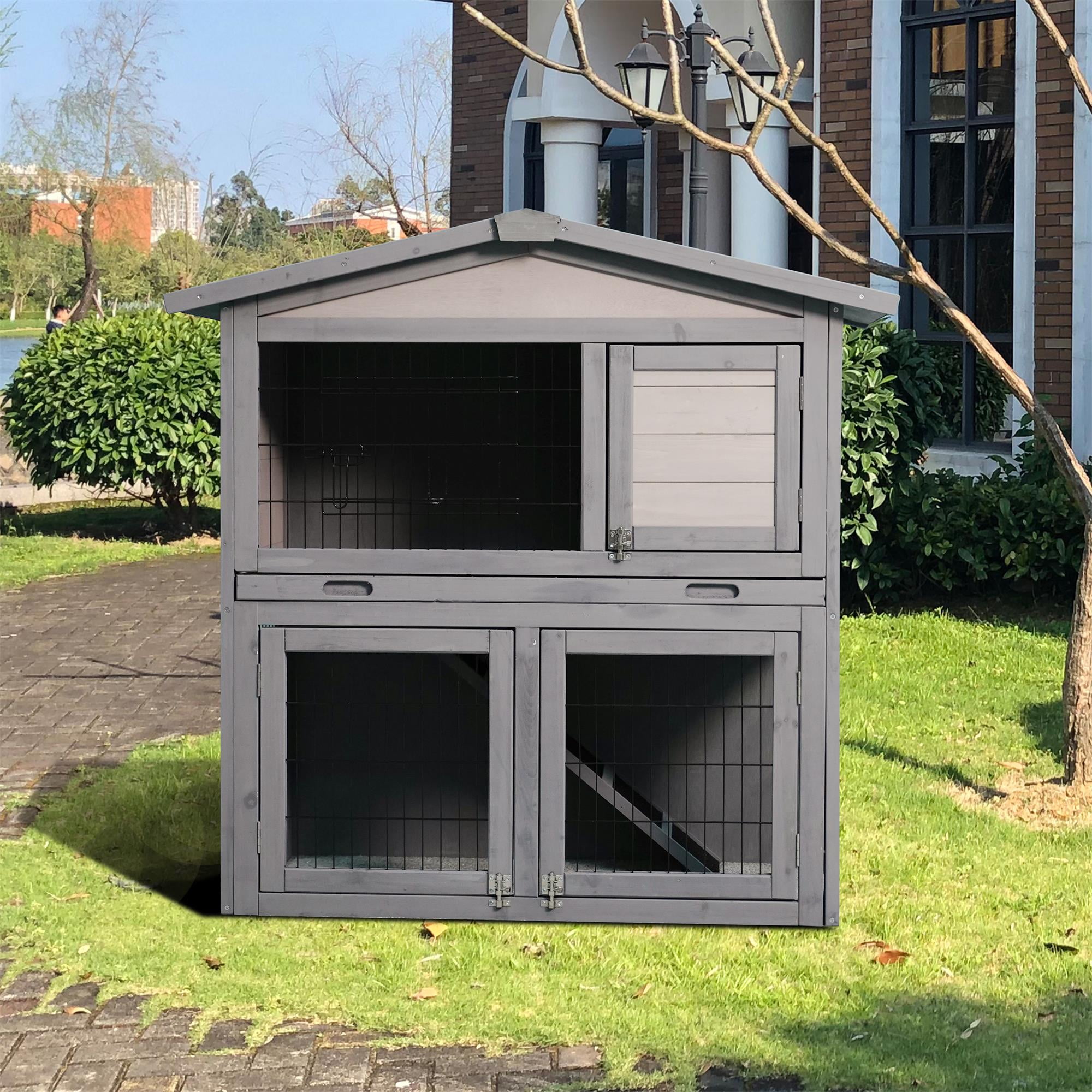 Pefilos 40" Indoor Rabbit Hutch with Run, 2-Story Chicken Coops with Ramp, Pull-Out Tray, Outdoor Bunny Cage for Rabbits or Guinea Pigs, Beige Pefilos 40" Indoor Rabbit Hutch with Run, 2-Story Chicken Coops with Ramp, Pull-Out Tray, Outdoor Bunny Cage for Rabbits or Guinea Pigs, Beige