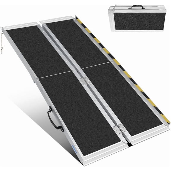 Ruedamann 5FT Portable Wheelchair Ramp, 4-Fold Non-Slip Aluminum Folding Handicap Ramp for Doorways, Wheel Chair Threshold Ramp for Home Steps, Stairs, Wheelchair, Scooters, Pets, Entry