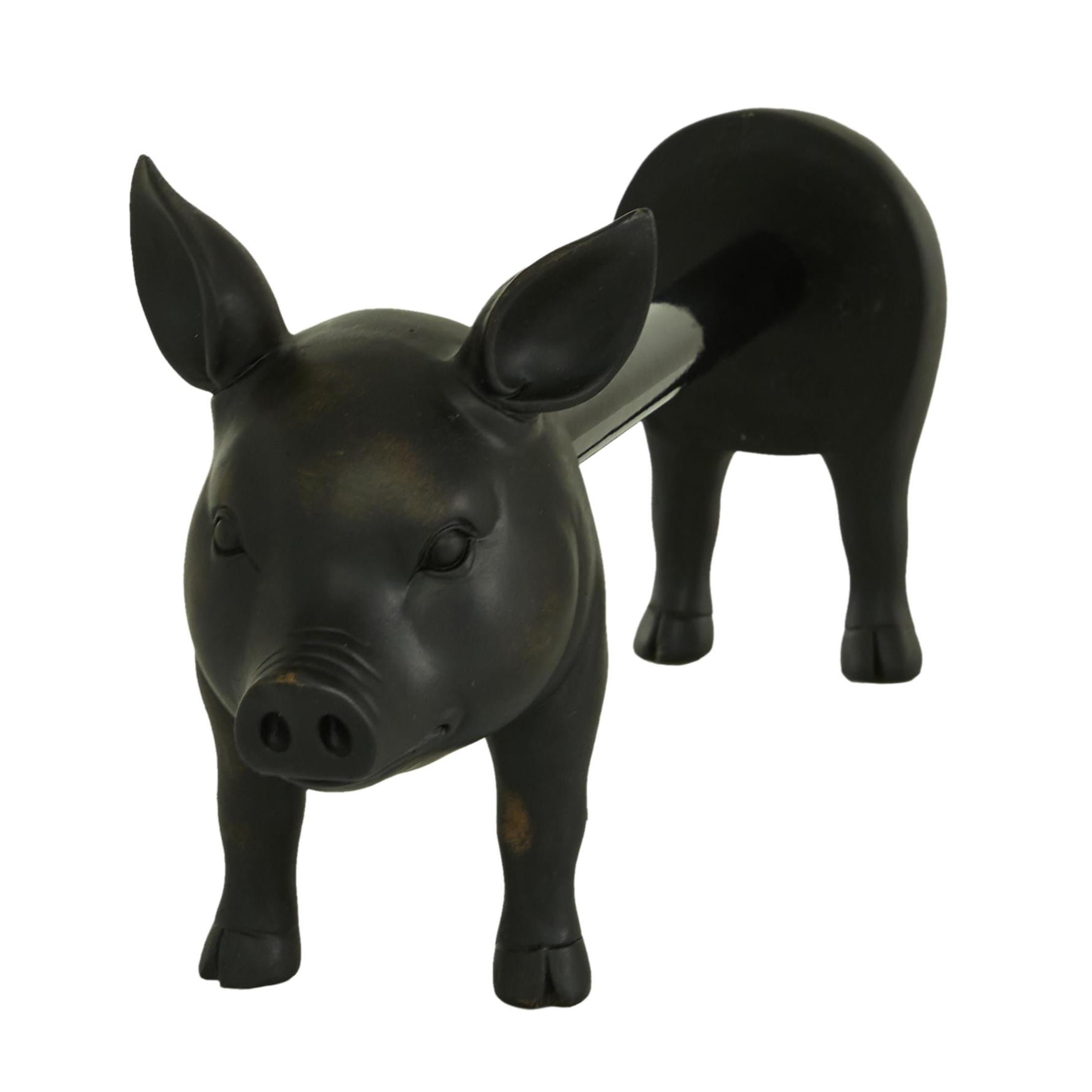 DecMode 5" x 8" Black Polyresin Pig Paper Towel Holder, 1-Piece