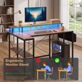 thumbnail image 5 of 48" Computer Desk with LED Lights and Power Outlets, L Shape Desk Gaming Desk with Open Shelf for Home Office,Rustic Brown, 5 of 9