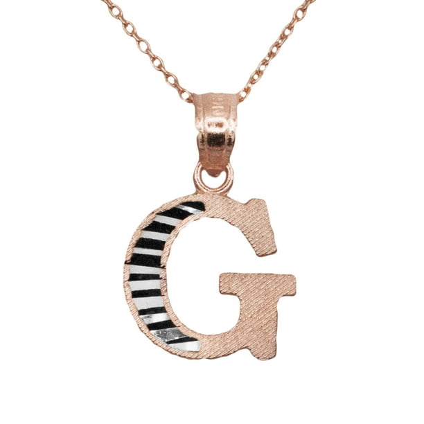 14k Rose Gold Two Tone Letter G Initial with Diamond Cut Finish Pendant