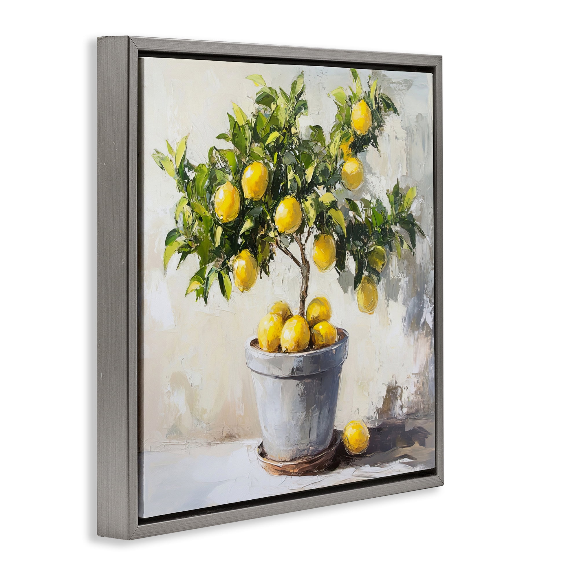 Stupell Industries Falling Lemon Tree Gray Framed Floater Canvas Wall Art, design by Tina LeCour