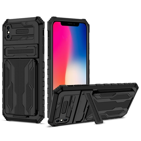 For Samsung Galaxy A32 5G Case, Heavy Duty Dual Layer Hybrid Rugged Shockproof Protective Cover with Kickstand & Card Slots, Black