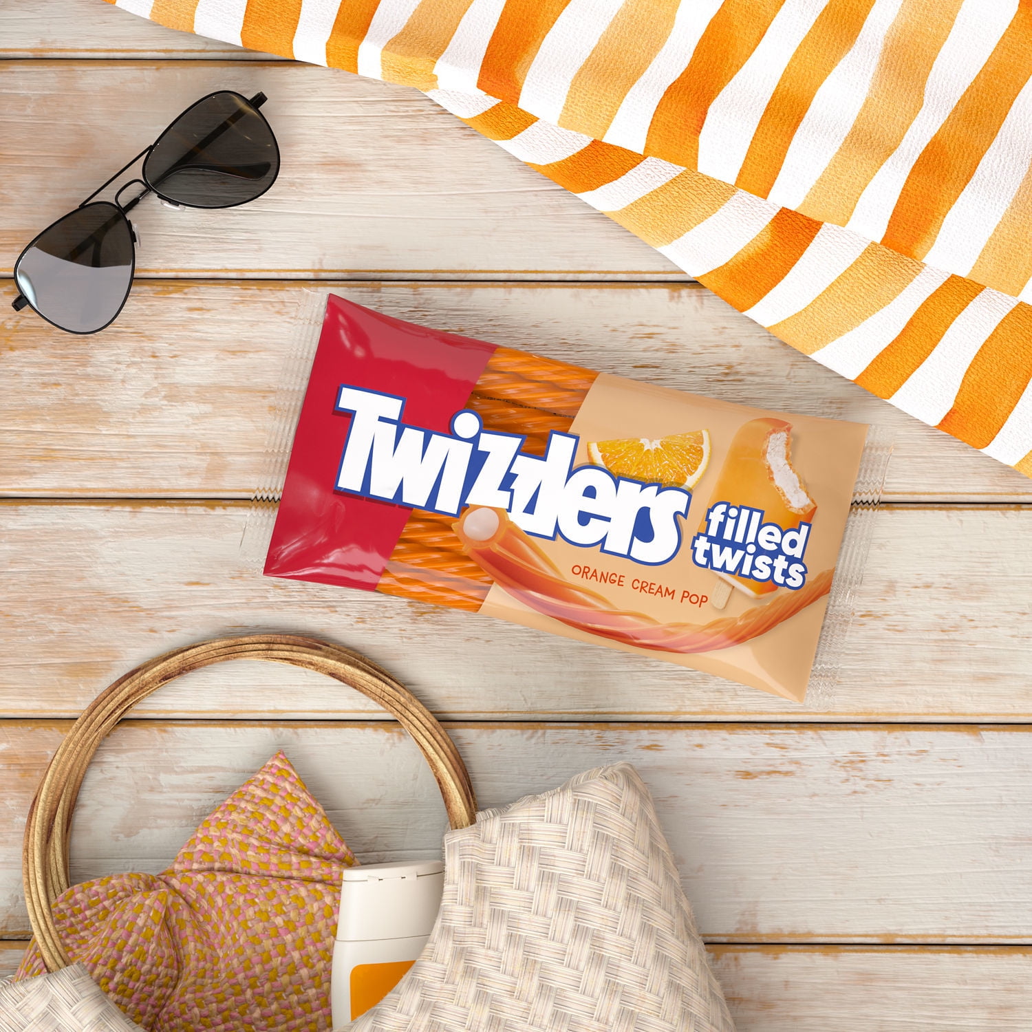 Twizzlers Filled Twists Orange Cream Pop Flavored Licorice Style Candy, Bag 11 oz (Pack of 4)