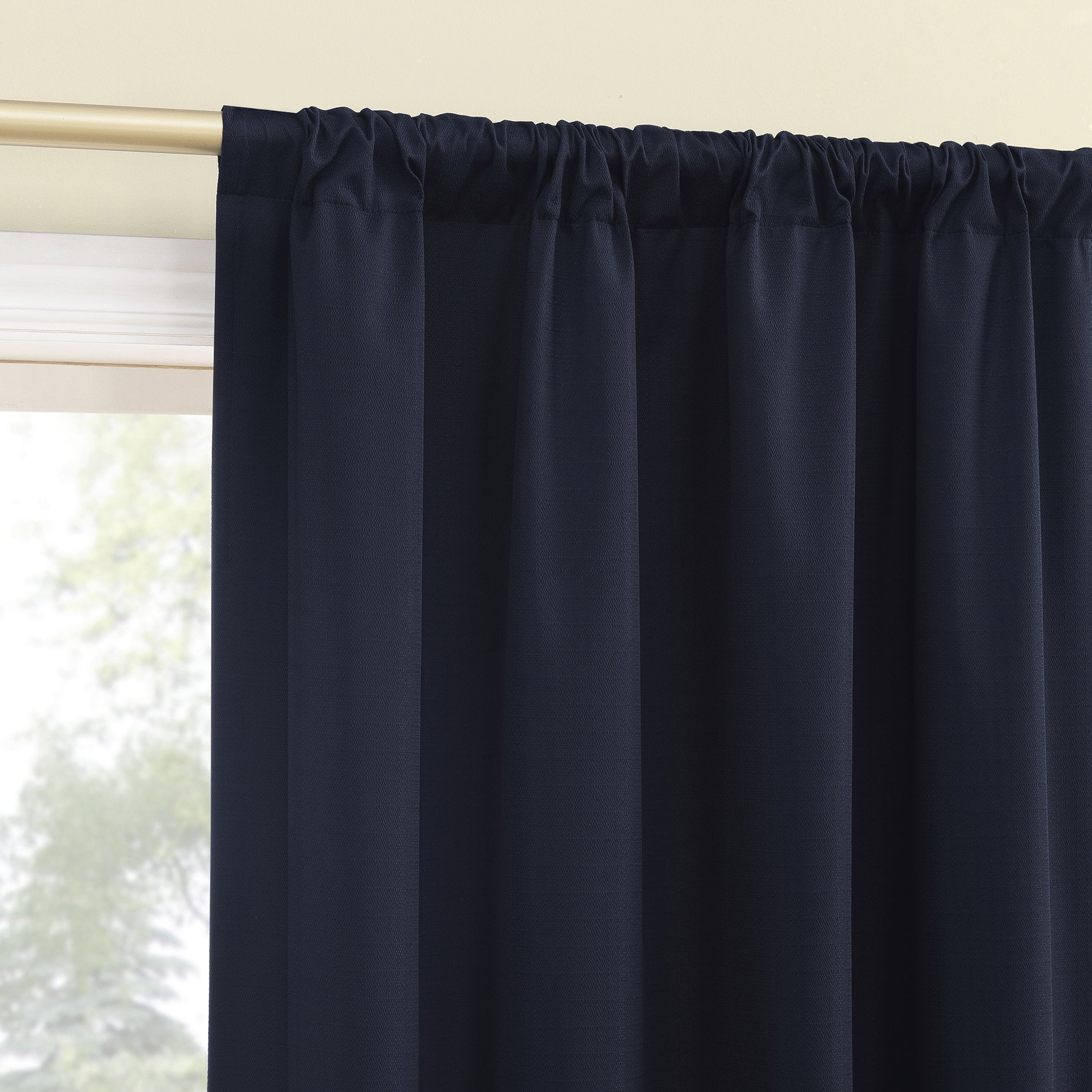 Sun Zero Karina Textured Blackout Rod Pocket Curtain Panel, 40"W x 84"L, Navy Blue