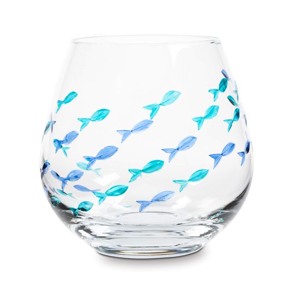 Abbott Collection Blue/Green Fish Stemless Goblet