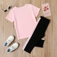 thumbnail image 3 of PatPat Summer Girls Clothes 2pcs Kid Girl Short Sleeve Graphic Tee and Leggings Outfits Set, Pink, 8-9 Years, 3 of 7