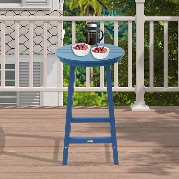 Round Bistro Table Outdoor Bar Table High Top Table Outdoor Bistro Table Cocktail Table for Patio Lawn Garden, Blue