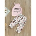 thumbnail image 2 of Wassery 2Pcs Toddler Girl Western Summer Outfits Sleeveless Letter Print T-Shirt Tops + Floral Cow Print Bell Bottoms Set 1-6 Years, 2 of 8