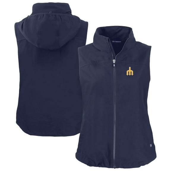 Women's Cutter & Buck Navy Seattle Mariners  Charter Eco Recycled Full-Zip Vest