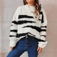 thumbnail image 2 of IROINNID Reduced Womens Sweater Round Neckline Pullover Sweater Stripes Loose Mid-Length Long Sleeve Irregular Sweater Top, 2 of 8