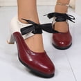 thumbnail image 4 of Abomasnow Women's Round Toe Two Tone Mary Jane Heels Ribbon Bow Tie Block Heel Dress Shoes Vintage Brogue Pumps for Party Daily Wear, 4 of 8