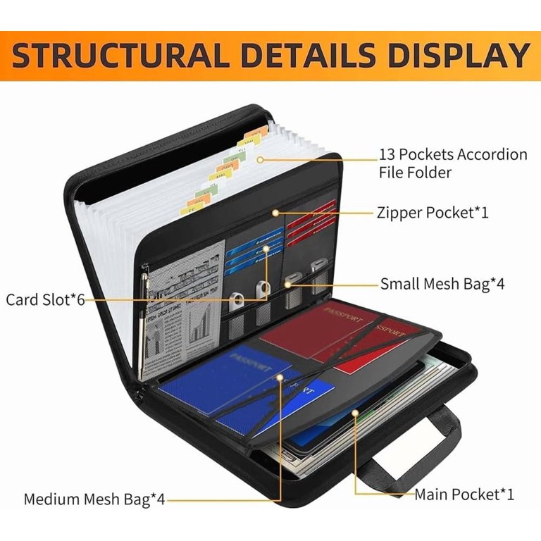 Rushclick Fireproof & Waterproof File Folder Organizer – Large A4 Expanding Zipper Folder With Handle & Colored Tabs
