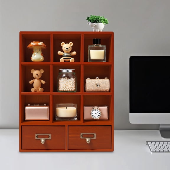 ToppiJoy 9 Cubes 2-Drawer Grids Wooden Shelf, Bookcase Pine Storage Bookshelf Vintage Shelves Office Organizer Cabinet Brown
