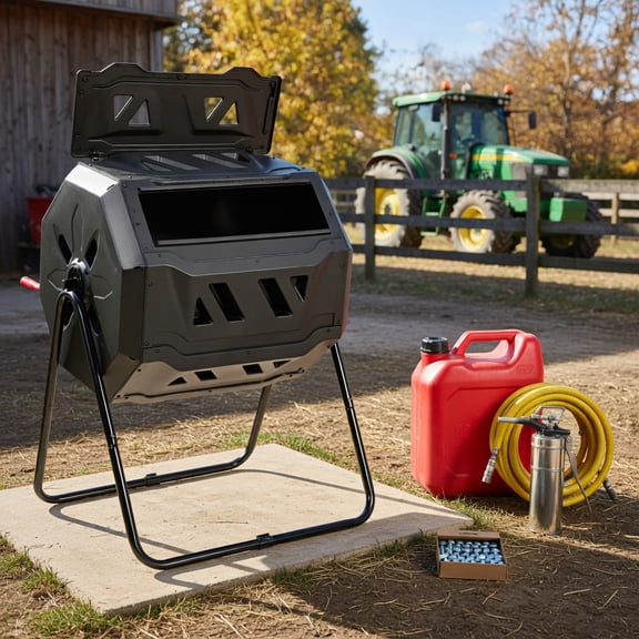 Topcobe 43 Gallon Composting Tumbler Compost Bin with Dual Rotating Chamber, Outdoor Rotating Compost Tumbler Bin for Garden