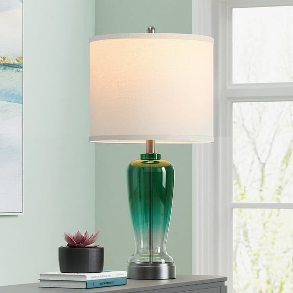 26in Glass Table Lamp for Nightstand Deco Gradient Green Modern Lamp with Led Bulb