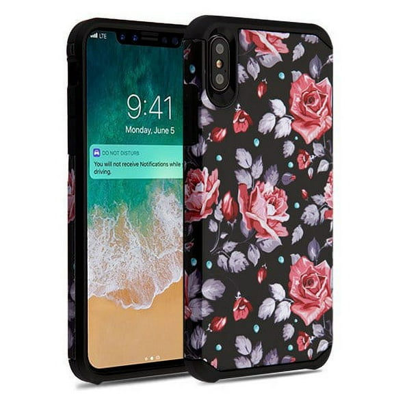 Apple iPhone Xs Max (6.5 inch) - Phone Case Protective Shockproof Hybrid Rubber Rugged Cover PINKY WHITE ROSE Slim Phone Case for Apple iPhone Xs Max
