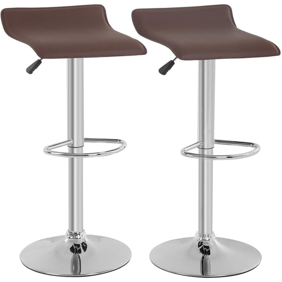 FASCK Adjustable Bar Stools, Adjustable PU Leather Bar Stool Counter Swivel Chrome Bistro Dining Chair Set of 2,Brown