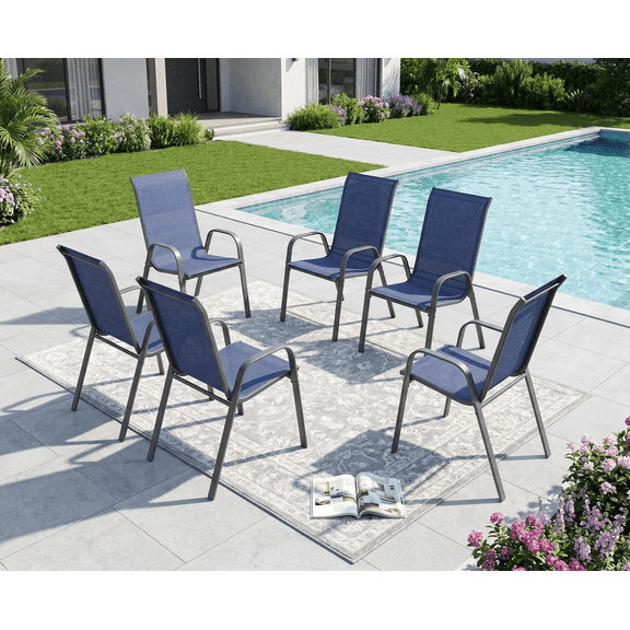 Arlopu Outdoor 6 Piece Dining Chairs, Patio Stackable Textilene Chai Set for Garden Backyard