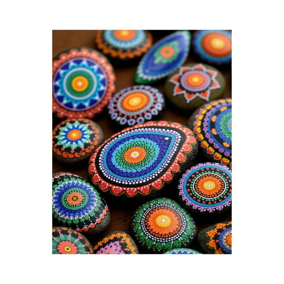 Paint by Numbers Kit for Adults, Colorful Mandala Painted Stones Paint by Numbers, Easy Paint by Numbers Kit for Adults Beginner, DIY Adult Paint by Number Kits on Canvas, Home Decor