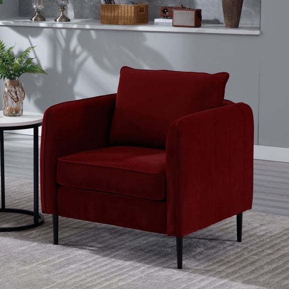 Velvet Comfy Single Sofa Chair in Mid-Century Modern Armchair with 1 Pillow and Metal Legs for Living Room Office