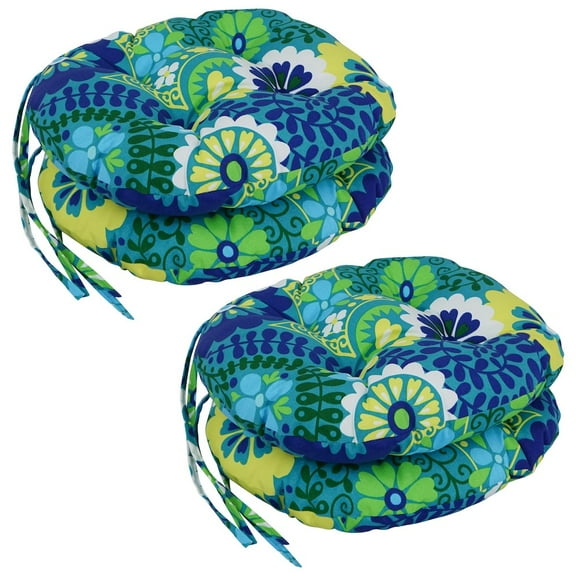 Blazing Needles 16-inch Spun Polyester Patterned Outdoor Round Tufted Chair Cushions (Set of 4)