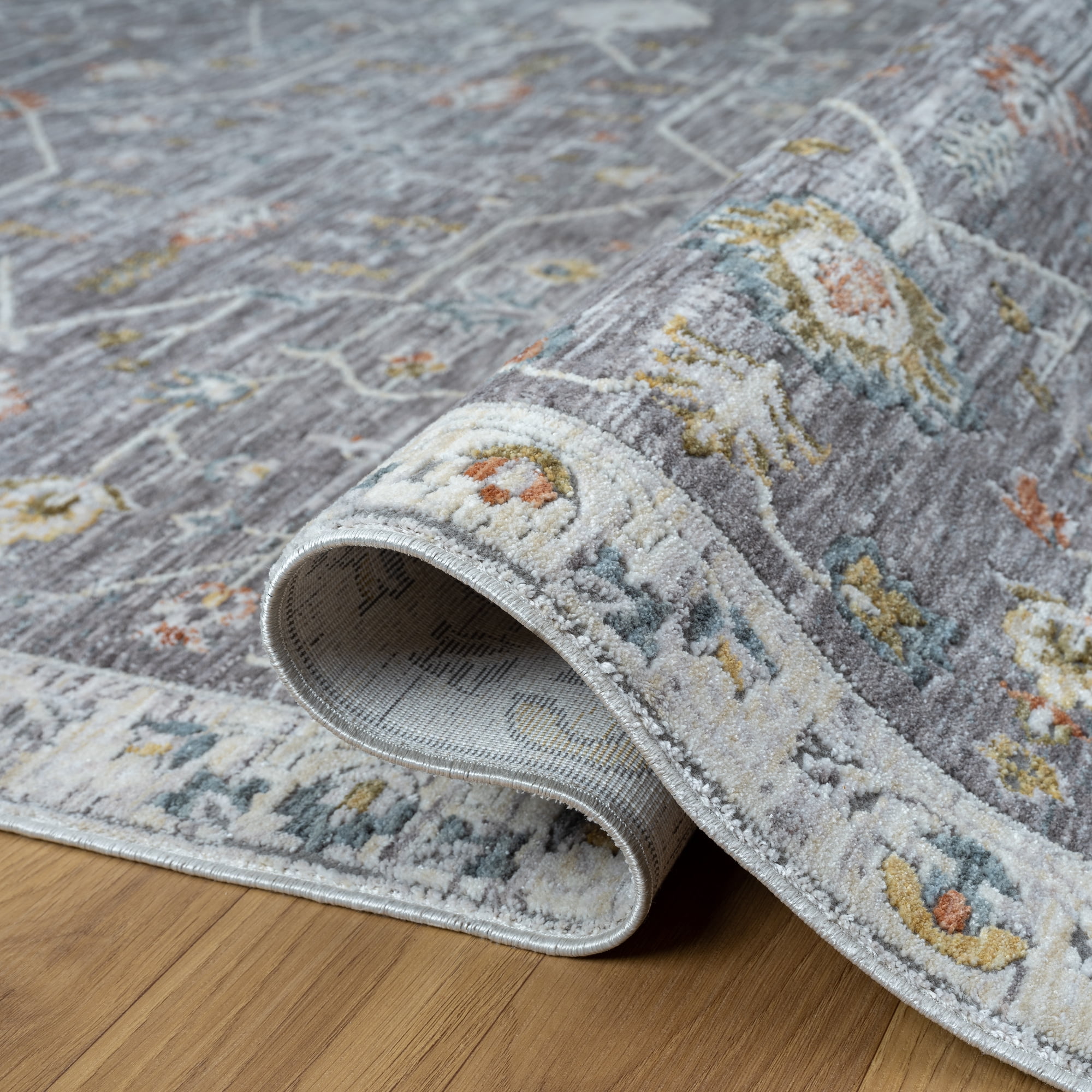 LR Home Alison Roy Bordered Floral Indoor Polyester Area Rug, Gray/Ivory, 9' x 12'