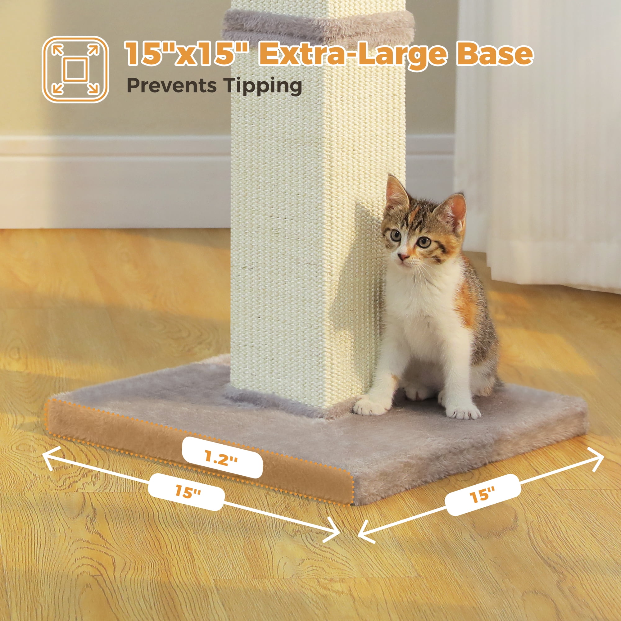 PAWZ Road 32" Tall Sisal Cat Scratching Post for Indoor Cats - Durable Cat Scratcher with Wide Base, Gray