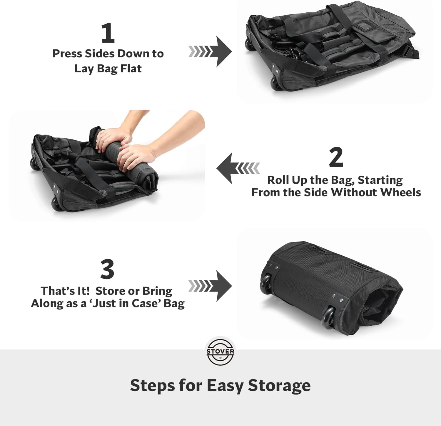 ZJQYDS 45/80/100L Carry-On Rolling Duffel Bag with Wheels, Medium Durable Travel Duffle w/Toiletry Bag, Packable, Foldable with Shoulder Straps- Use as Luggage or Backpack, Men/Women (Black)