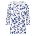 thumbnail image 5 of Nrmvnmi Womens 3/4 Length Sleeve Cotton Tops Casual Floral Print Round Neck Summer/Fall Tops Loose Fit Elastic and Lightweight Blouse For Women, 5 of 5