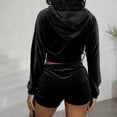 thumbnail image 5 of 2 Piece Sets for Women Solid Color Sweatsuit Velour Tracksuits Womens Zip Hoodie Shorts Set Long Sleeve Track Suits (Black S), 5 of 5